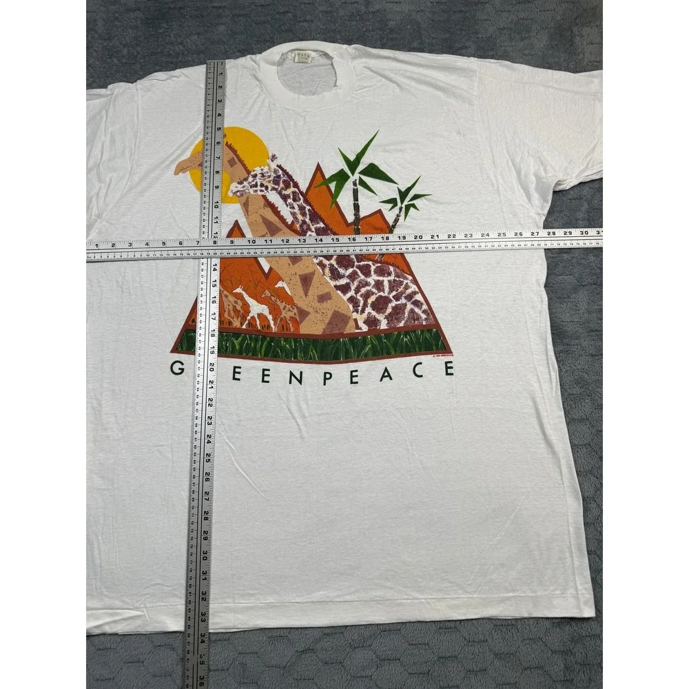 Vintage Greenpeace Shirt Mens 3XL Giraffe Graphic Nature Animal Art 1988‎ 80s